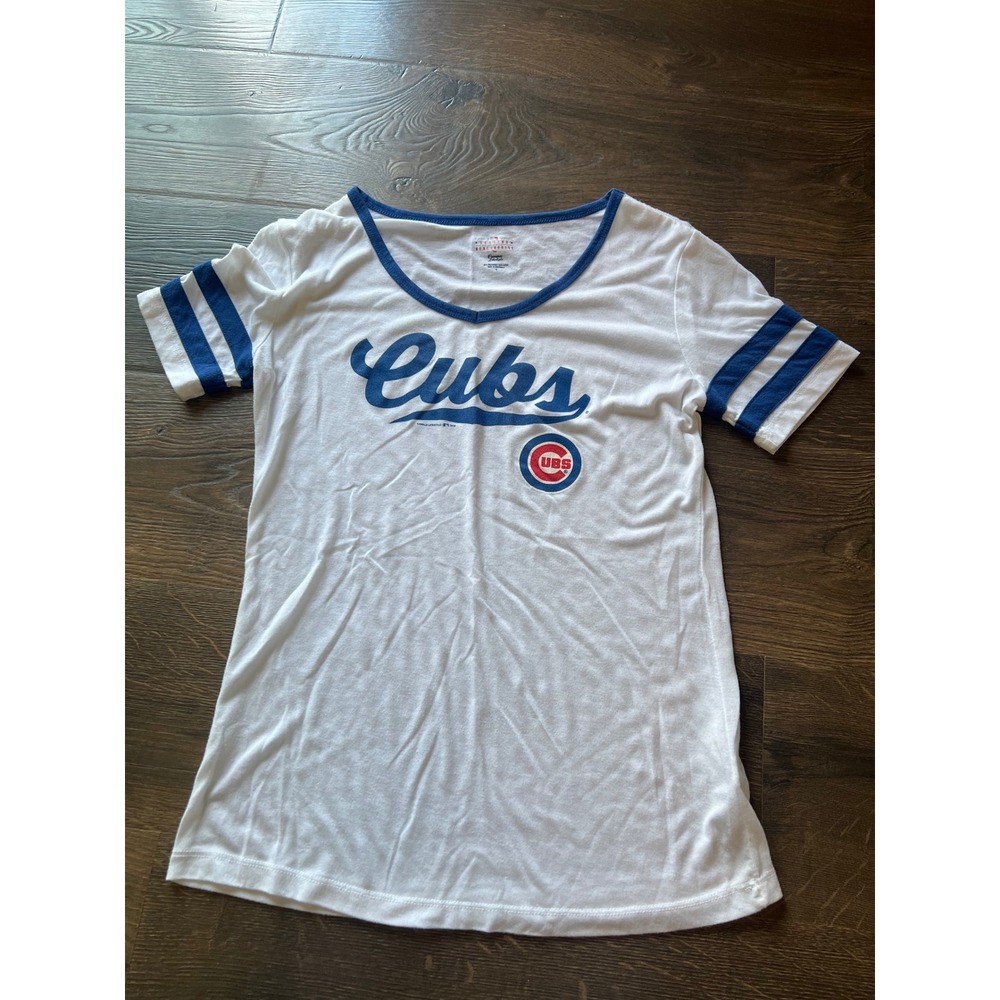 Campus Lifestyle Chicago Cubs MLB Ringer T-Shirt White Blue Womens Small S